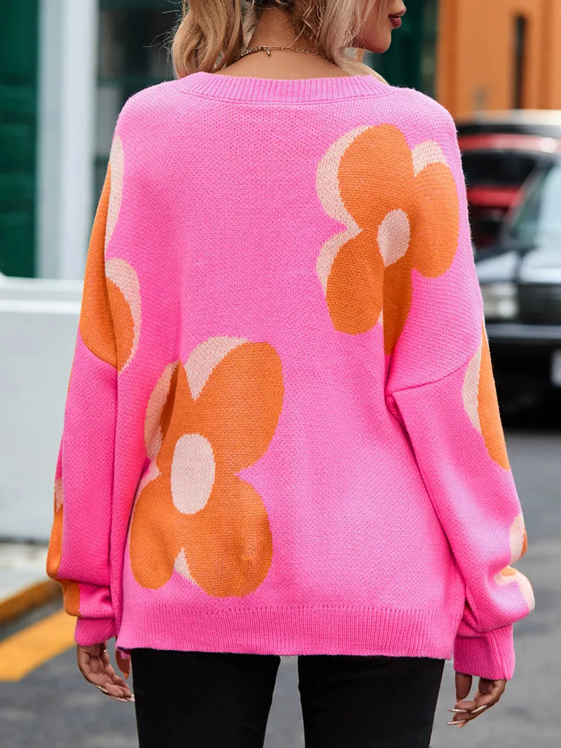 Flower Pattern Slouchy Sweater